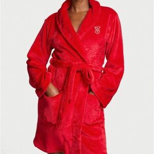 Victoria's Secret Red Plush Shawl-Collar Robe